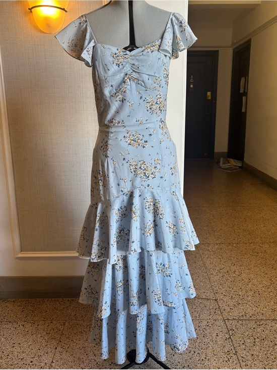 Aqua Dresses & Skirts - Sky Blue Floral Tiered Dress